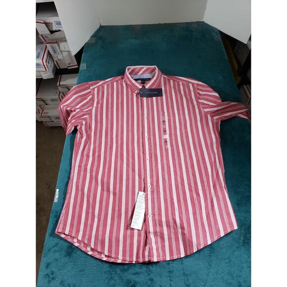 Tommy Hilfiger Shirt Size Extra Large Mens Red Striped Button Up Long Sleeve NWT - Picture 1 of 11